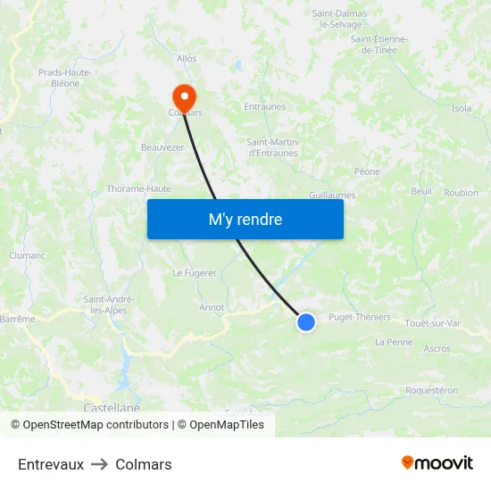 Entrevaux to Colmars map