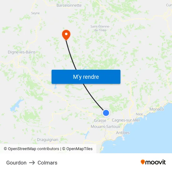 Gourdon to Colmars map