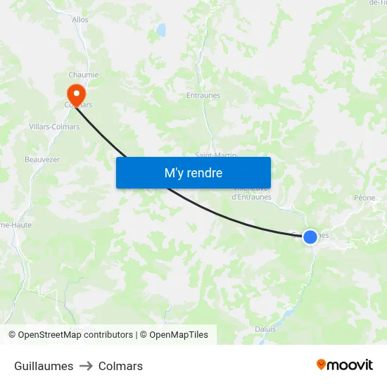 Guillaumes to Colmars map