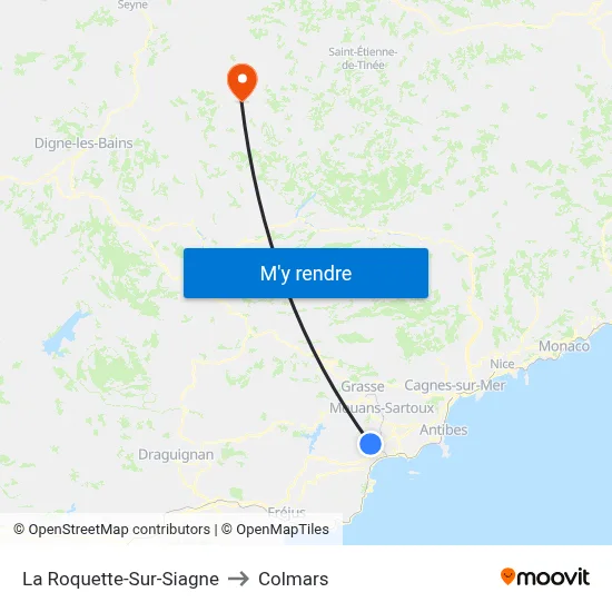 La Roquette-Sur-Siagne to Colmars map