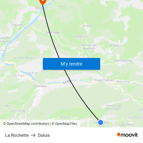 La Rochette to Daluis map