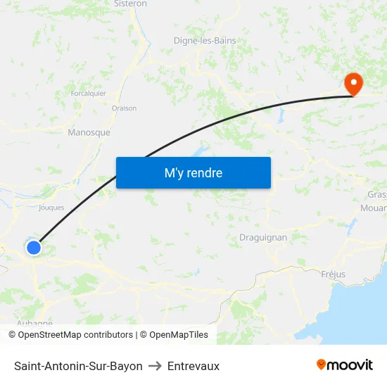 Saint-Antonin-Sur-Bayon to Entrevaux map