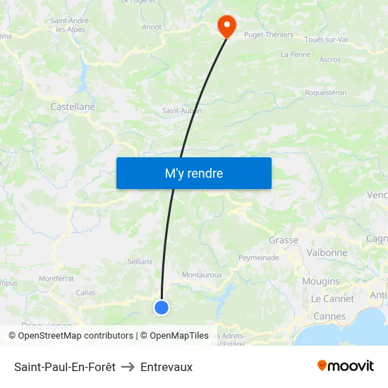 Saint-Paul-En-Forêt to Entrevaux map