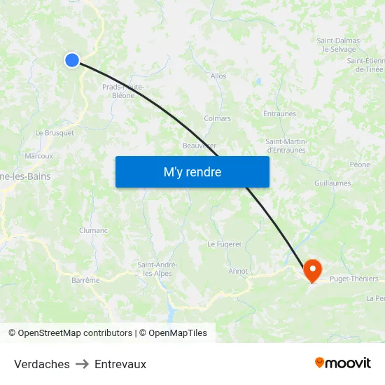 Verdaches to Entrevaux map