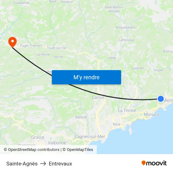 Sainte-Agnès to Entrevaux map