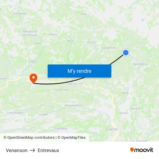 Venanson to Entrevaux map