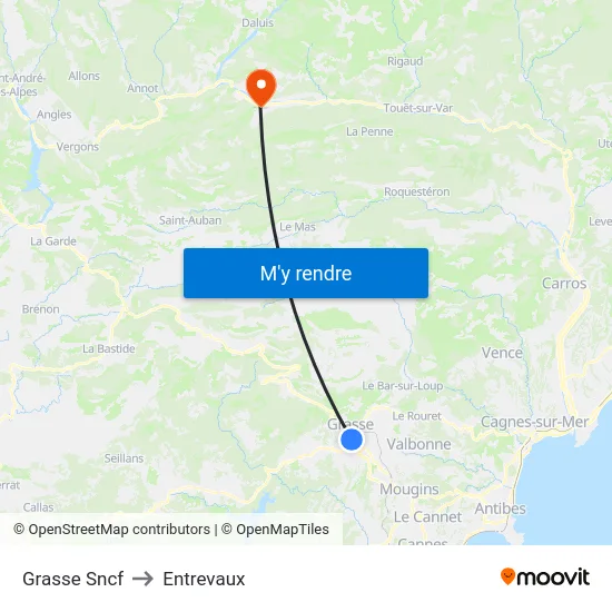 Grasse Sncf to Entrevaux map