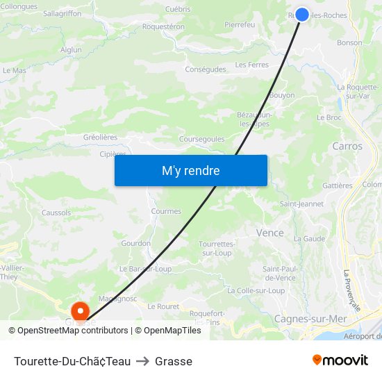 Tourette-Du-Chã¢Teau to Grasse map