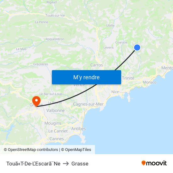 Touã«T-De-L'Escarã¨Ne to Grasse map