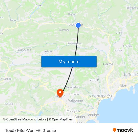 Touã«T-Sur-Var to Grasse map