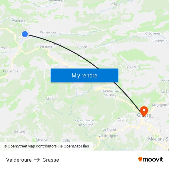 Valderoure to Grasse map