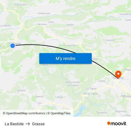 La Bastide to Grasse map