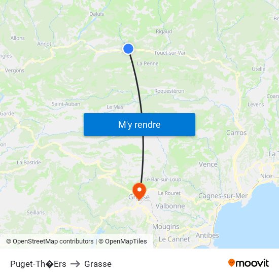 Puget-Th�Ers to Grasse map