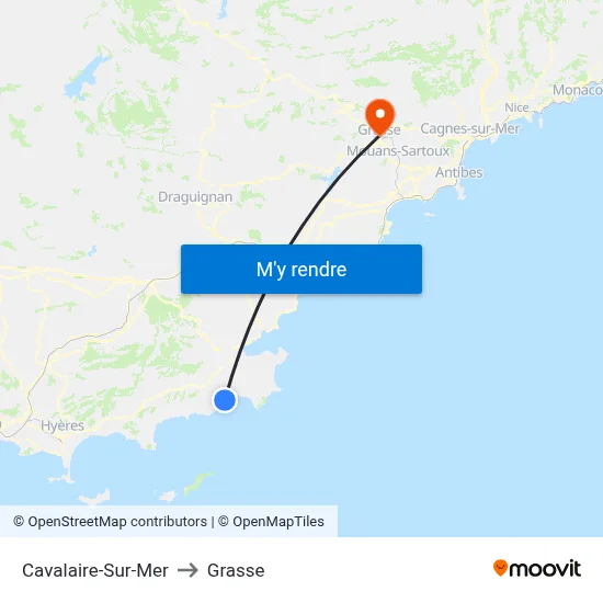 Cavalaire-Sur-Mer to Grasse map