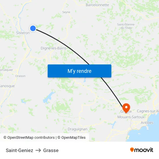 Saint-Geniez to Grasse map