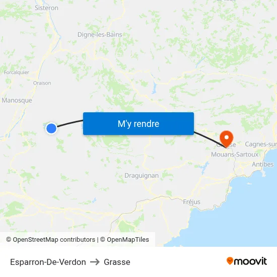 Esparron-De-Verdon to Grasse map