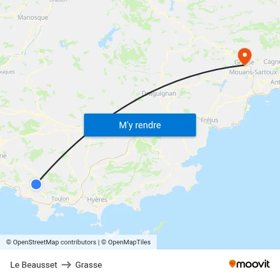 Le Beausset to Grasse map