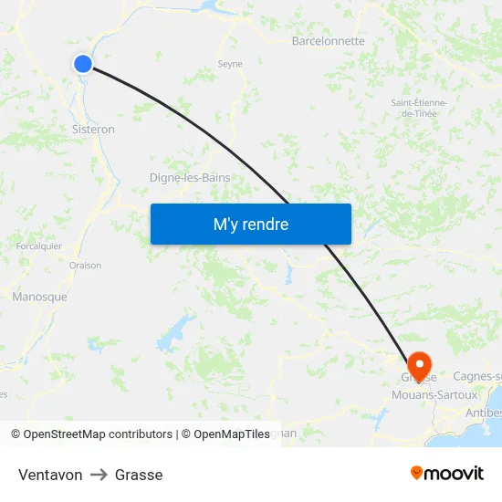 Ventavon to Grasse map