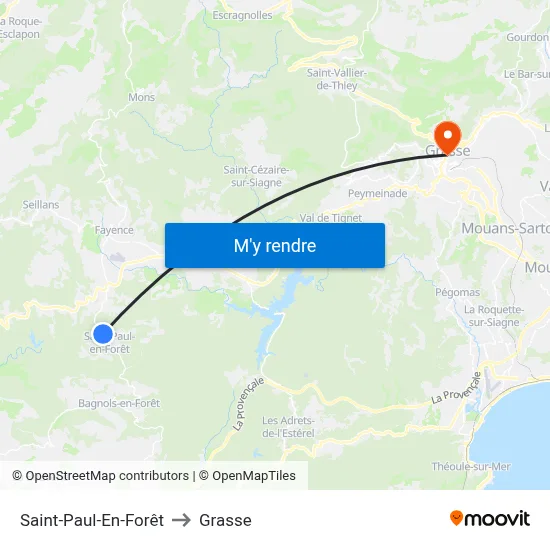 Saint-Paul-En-Forêt to Grasse map