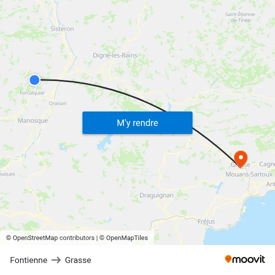 Fontienne to Grasse map