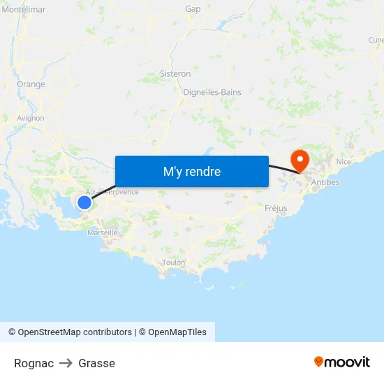 Rognac to Grasse map