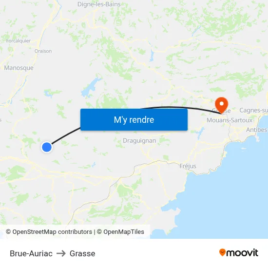 Brue-Auriac to Grasse map