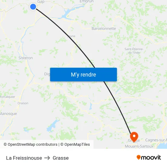 La Freissinouse to Grasse map
