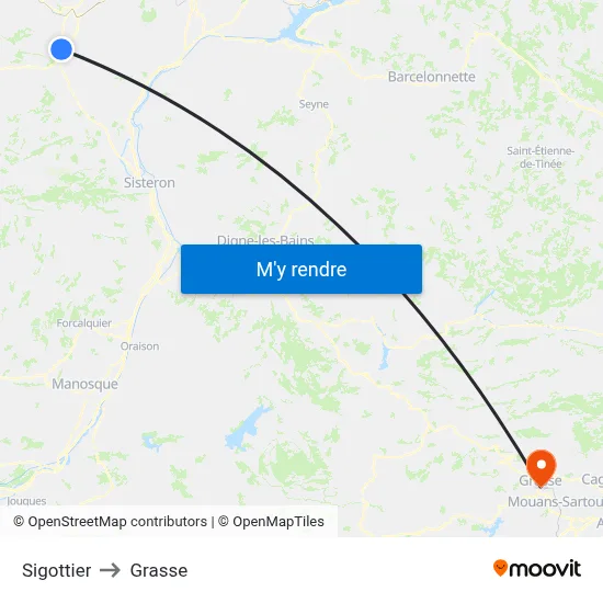 Sigottier to Grasse map