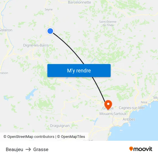 Beaujeu to Grasse map