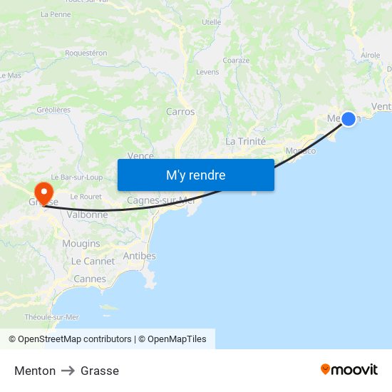 Menton to Grasse map
