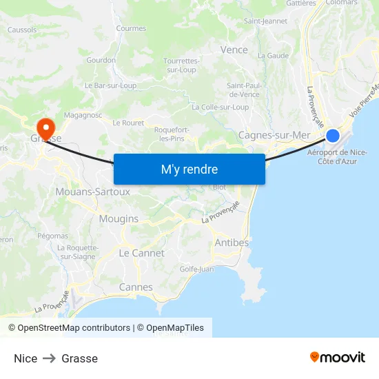 Nice to Grasse map