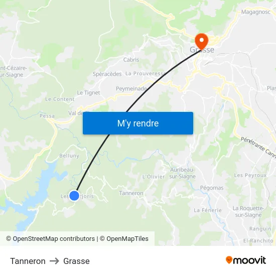 Tanneron to Grasse map