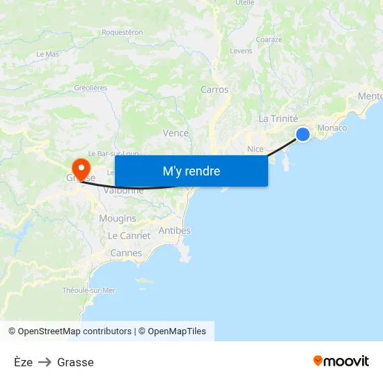 Èze to Grasse map