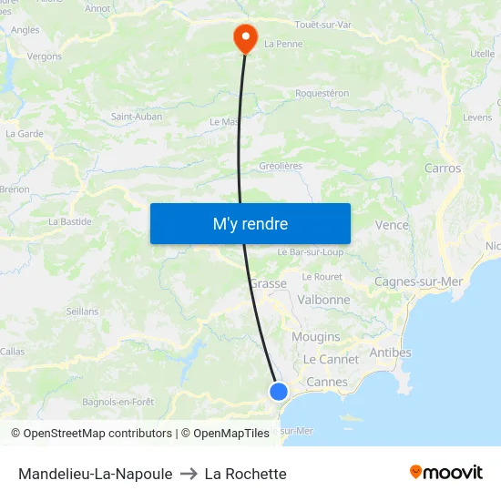 Mandelieu-La-Napoule to La Rochette map