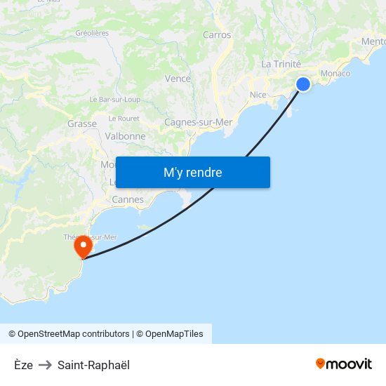 Èze to Saint-Raphaël map