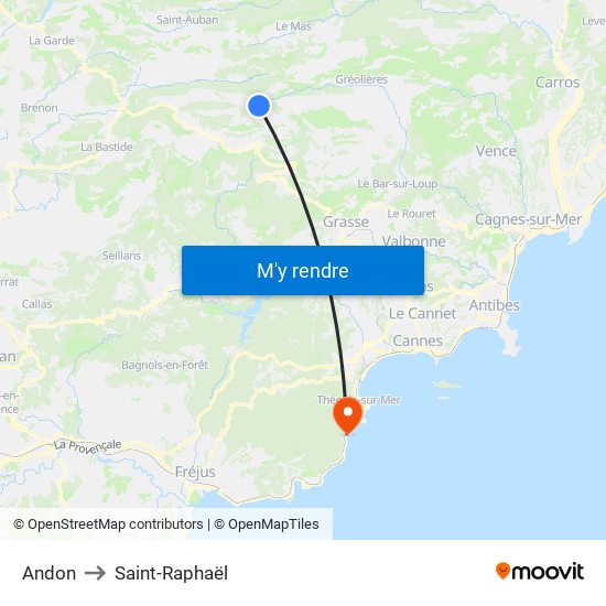 Andon to Saint-Raphaël map