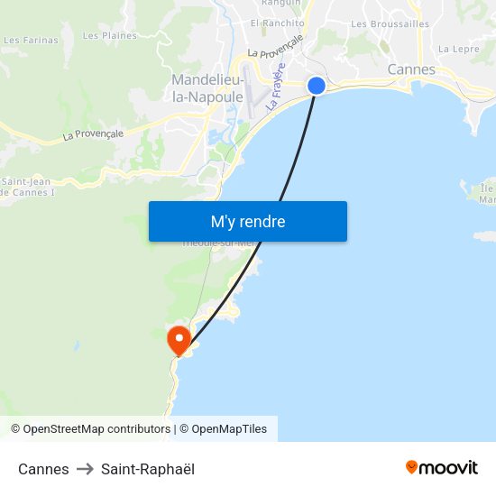 Cannes to Saint-Raphaël map