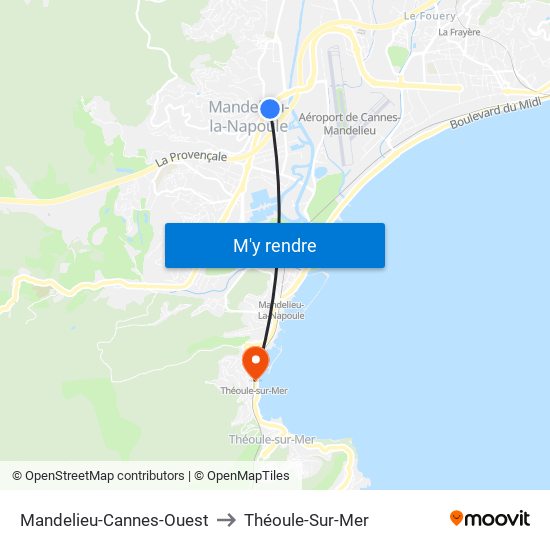 Mandelieu-Cannes-Ouest to Théoule-Sur-Mer map