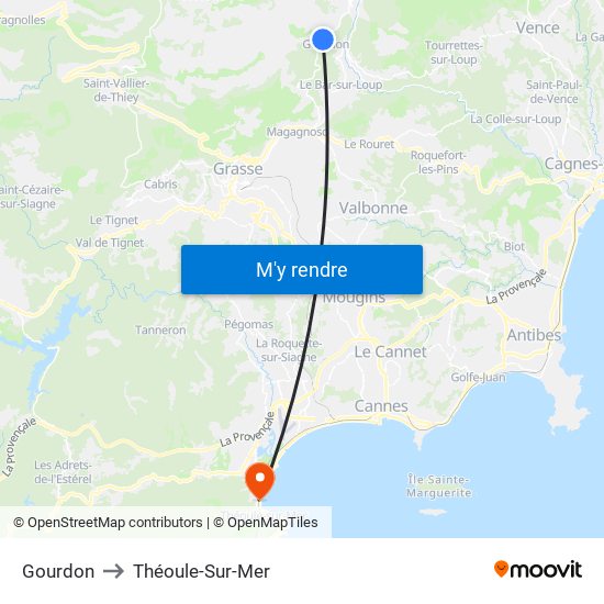 Gourdon to Théoule-Sur-Mer map