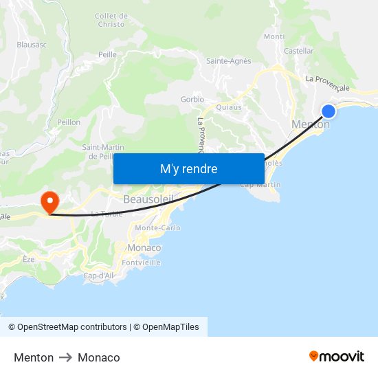 Menton to Monaco map