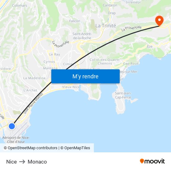 Nice to Monaco map