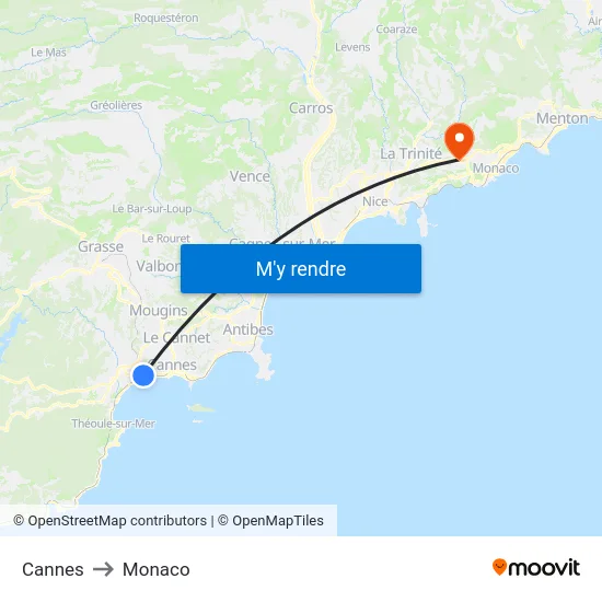 Cannes to Monaco map