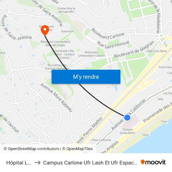 Hôpital Lenval to Campus Carlone Ufr Lash Et Ufr Espaces Et Cultures map