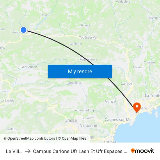 Le Villard to Campus Carlone Ufr Lash Et Ufr Espaces Et Cultures map