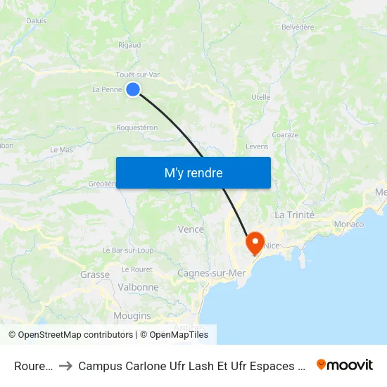 Rourebel to Campus Carlone Ufr Lash Et Ufr Espaces Et Cultures map