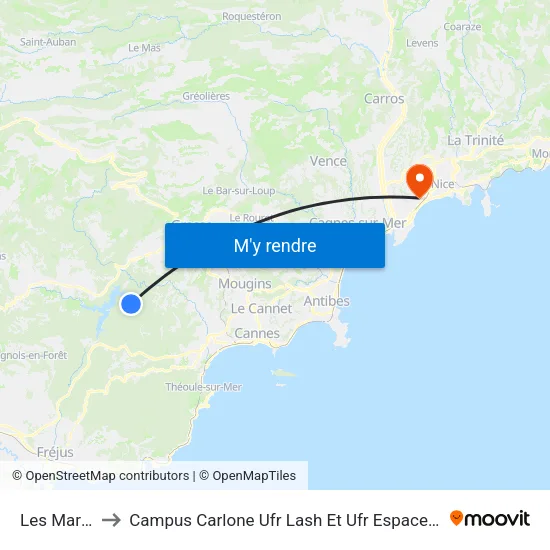 Les Marjoris to Campus Carlone Ufr Lash Et Ufr Espaces Et Cultures map