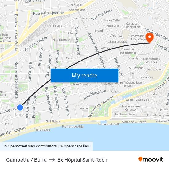 Gambetta / Buffa to Ex Hôpital Saint-Roch map