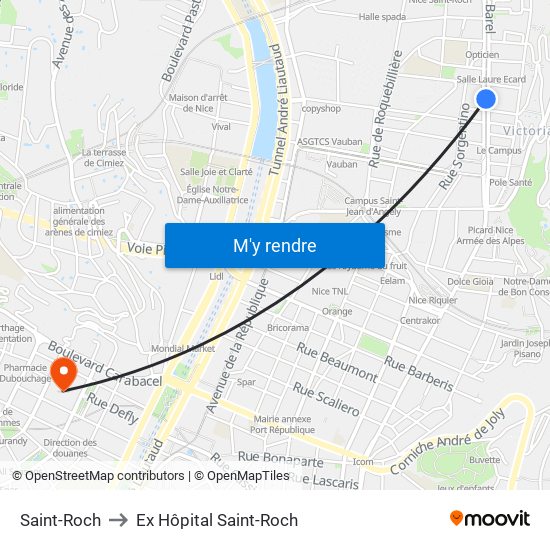 Saint-Roch to Ex Hôpital Saint-Roch map