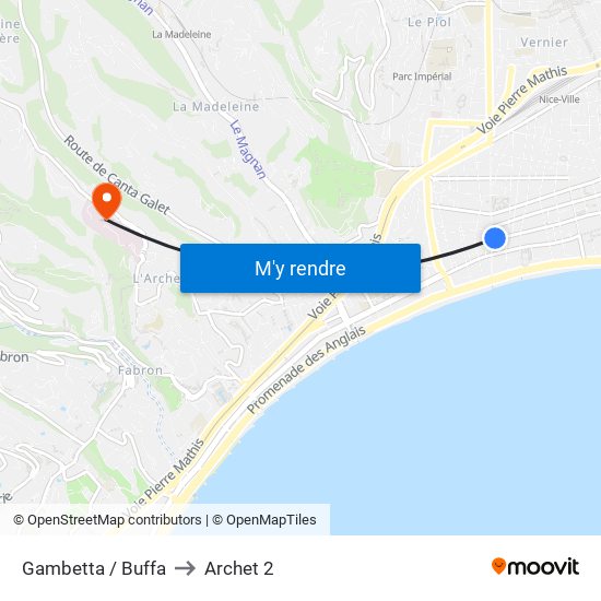 Gambetta / Buffa to Archet 2 map