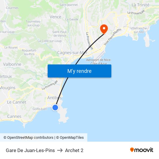 Gare De Juan-Les-Pins to Archet 2 map